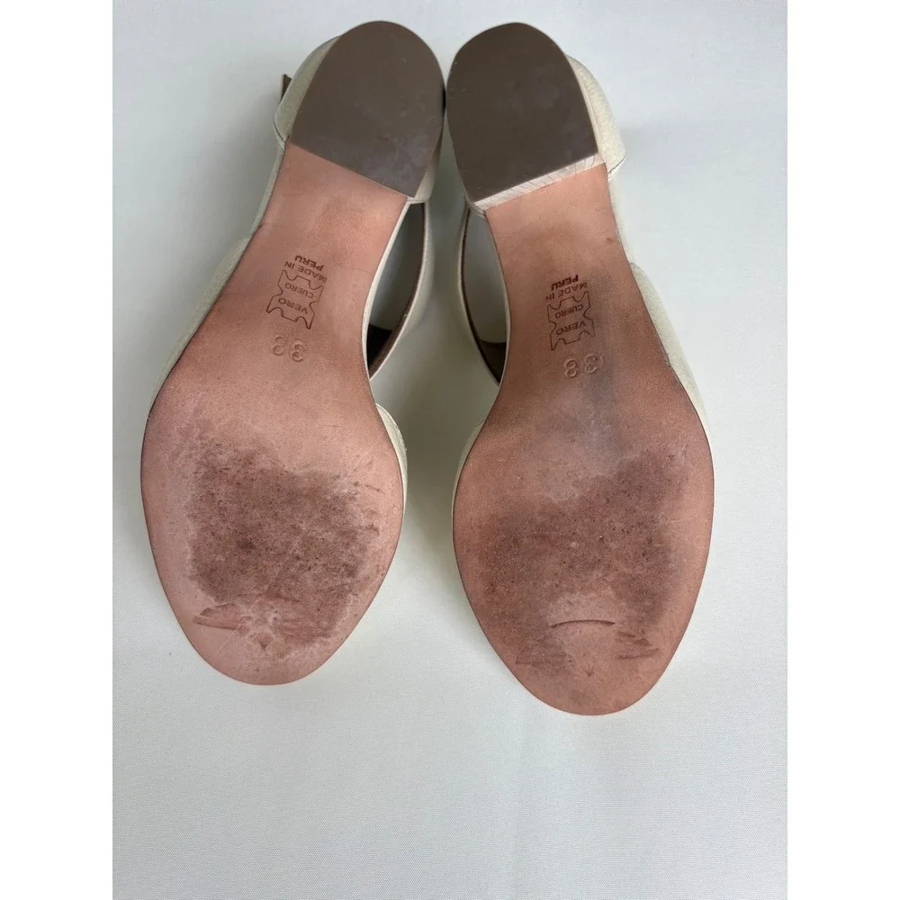 Fortress of Inca Adriana Block Heel Pump Women 38 Cream Leather‎ Cutout Boho